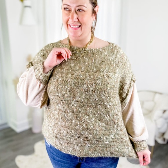 LIKE LOVE Plus size confetti contrast long sleeve with fleece detail - Picture 2 of 4